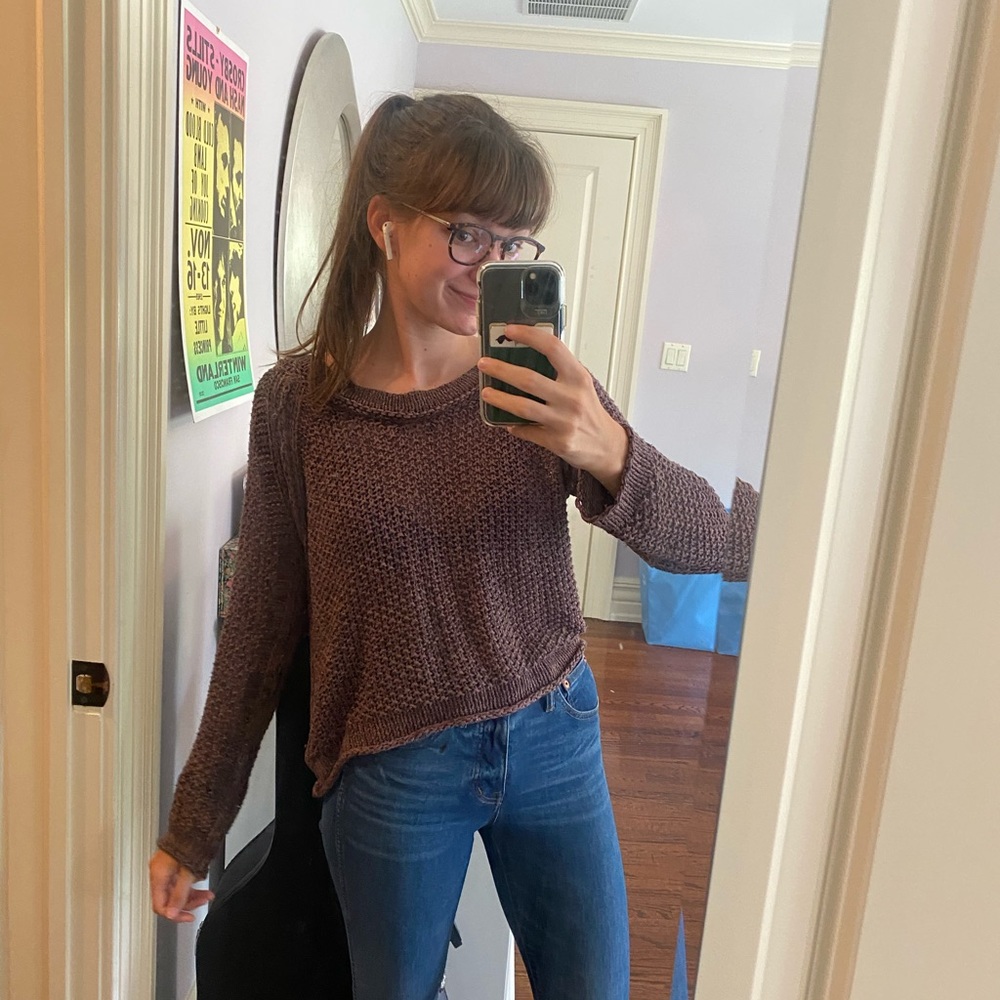 Free People Cropped Purple Beachy Sweater
